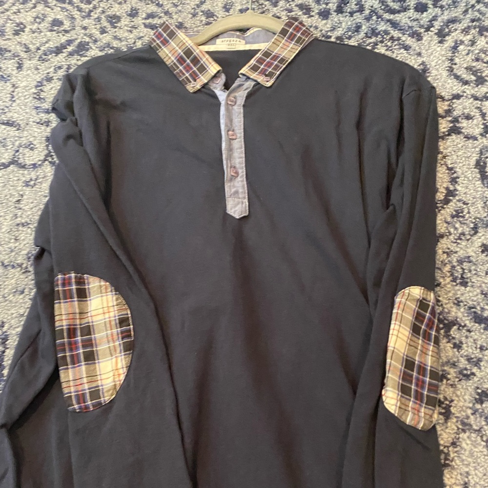 Aragaza Mens Long Sleeve Shirt Navy Blue Pattern Collar XL